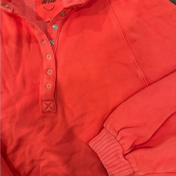 Aerie Coral Quarter Snap Sweatshirt medium women’s - Picture 2 of 5